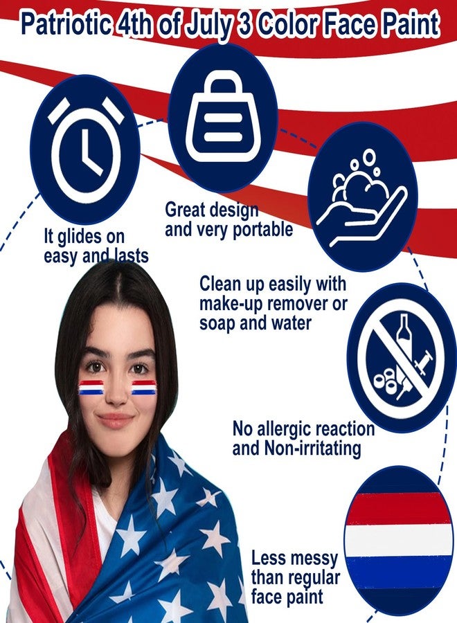 Mofuiry 8pcs Red White and Blue Face Paint Stick, Long Lasting Patriotic Body Painting Baseball Eye Black America USA Flag Makeup Stick 4th of July Accessories for Kids Women Men Sports Party Independence Day - Image 3